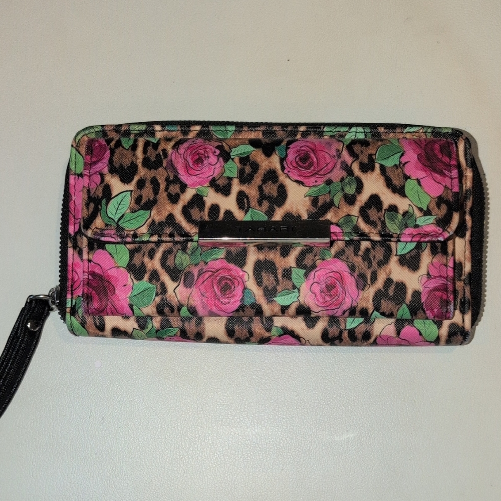 Tahari Pink Floral and Leopard Print Wallet